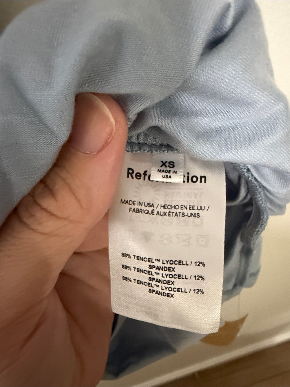 Reformation NWT Raydon Knit Dress Mineral Light Blue Mini Off the Shoulder XS - Picture 9 of 11
